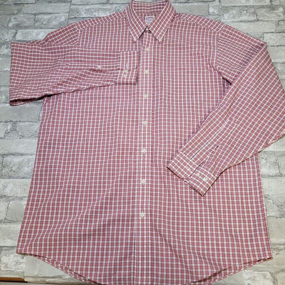 Mens Brooks Brothers 346 Button Down Shirt Long Sleeve Large Red Plaid
